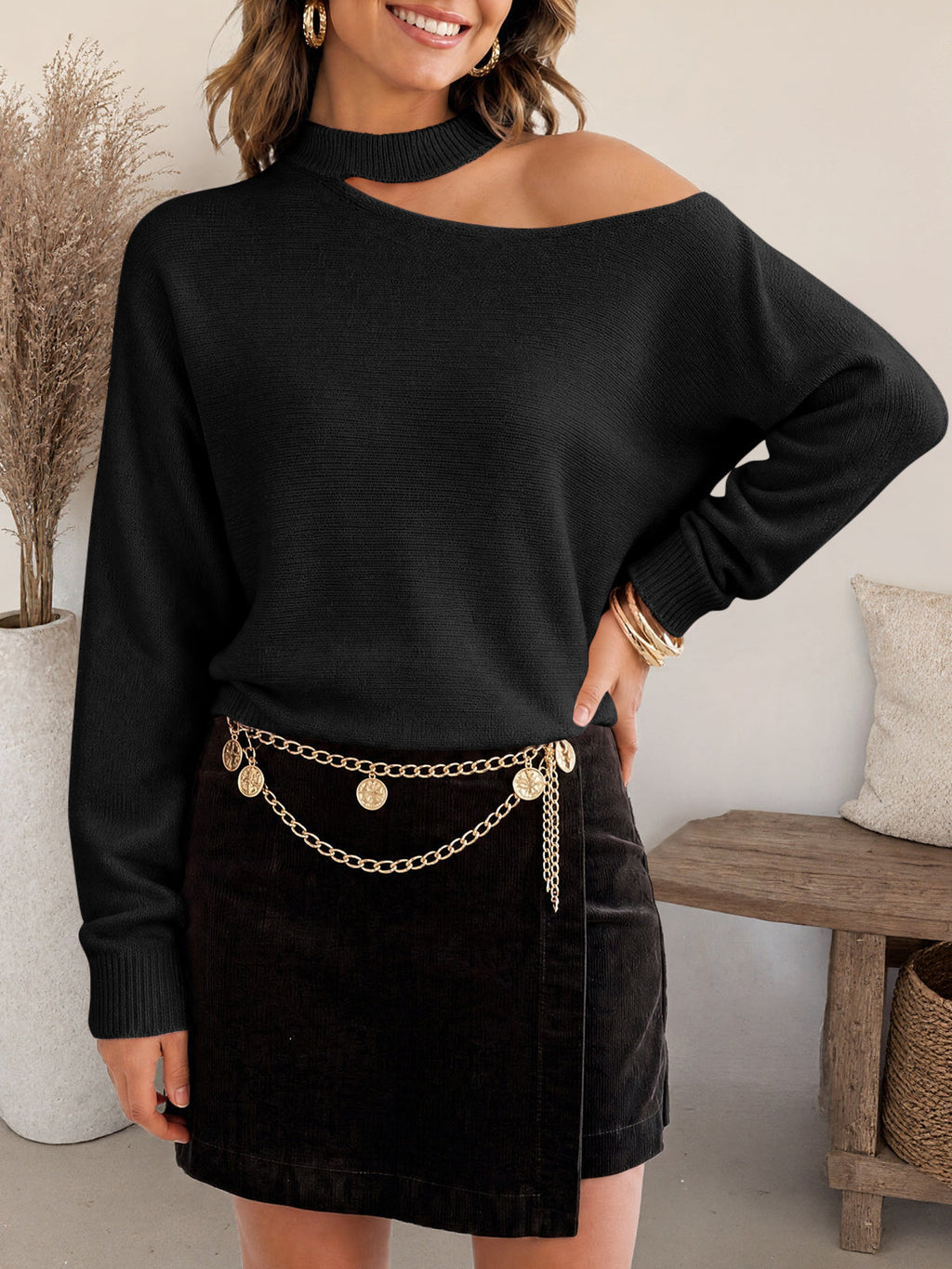 usvara Womens Off Shoulder Halter Sweater