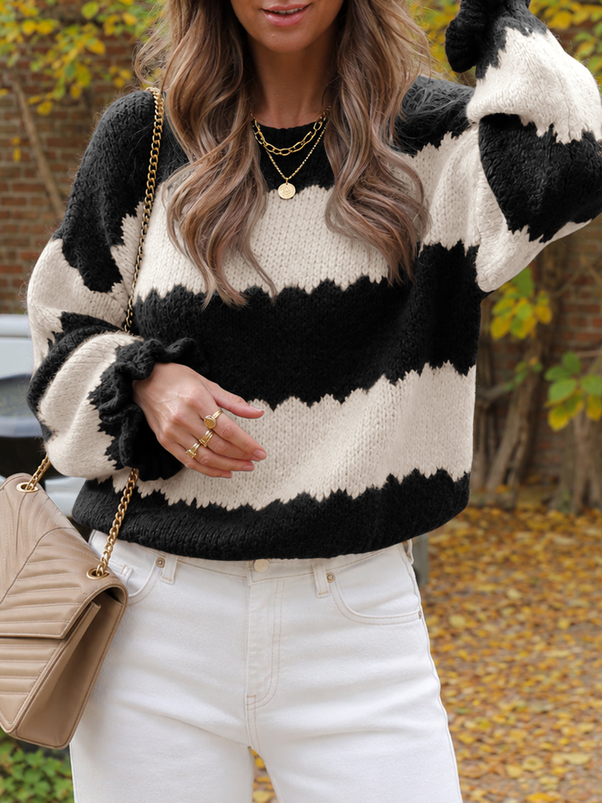 usvara Womens Striped Color Block Ruffle Sweaters