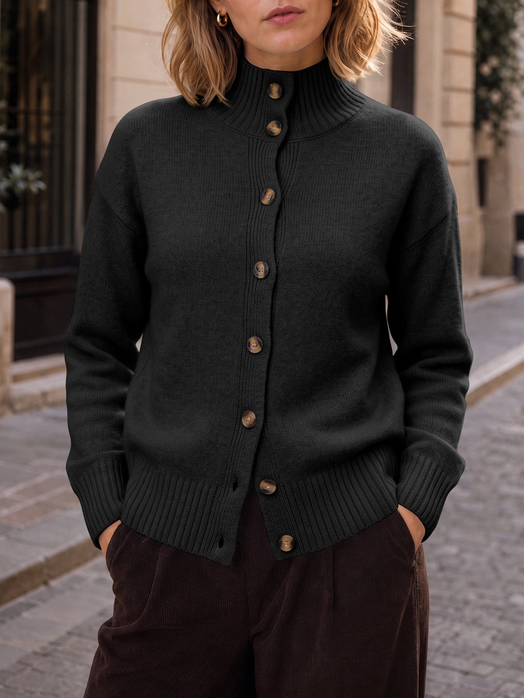 usvara Womens Mock Neck Button Up Cardigans