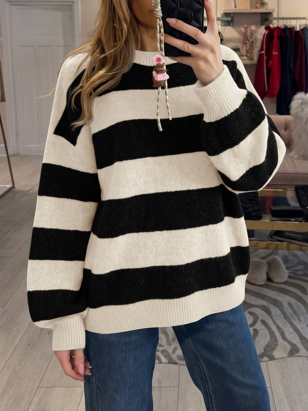 usvara Womens Oversized Striped Knit Block Sweaters