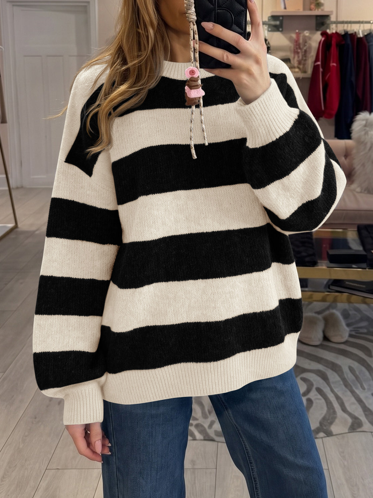 usvara Womens Oversized Striped Knit Block Sweaters