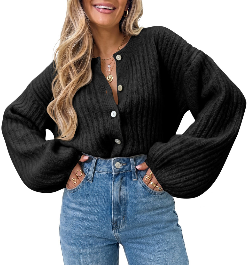 usvara Womens Lantern Sleeve Button Down Cardigan