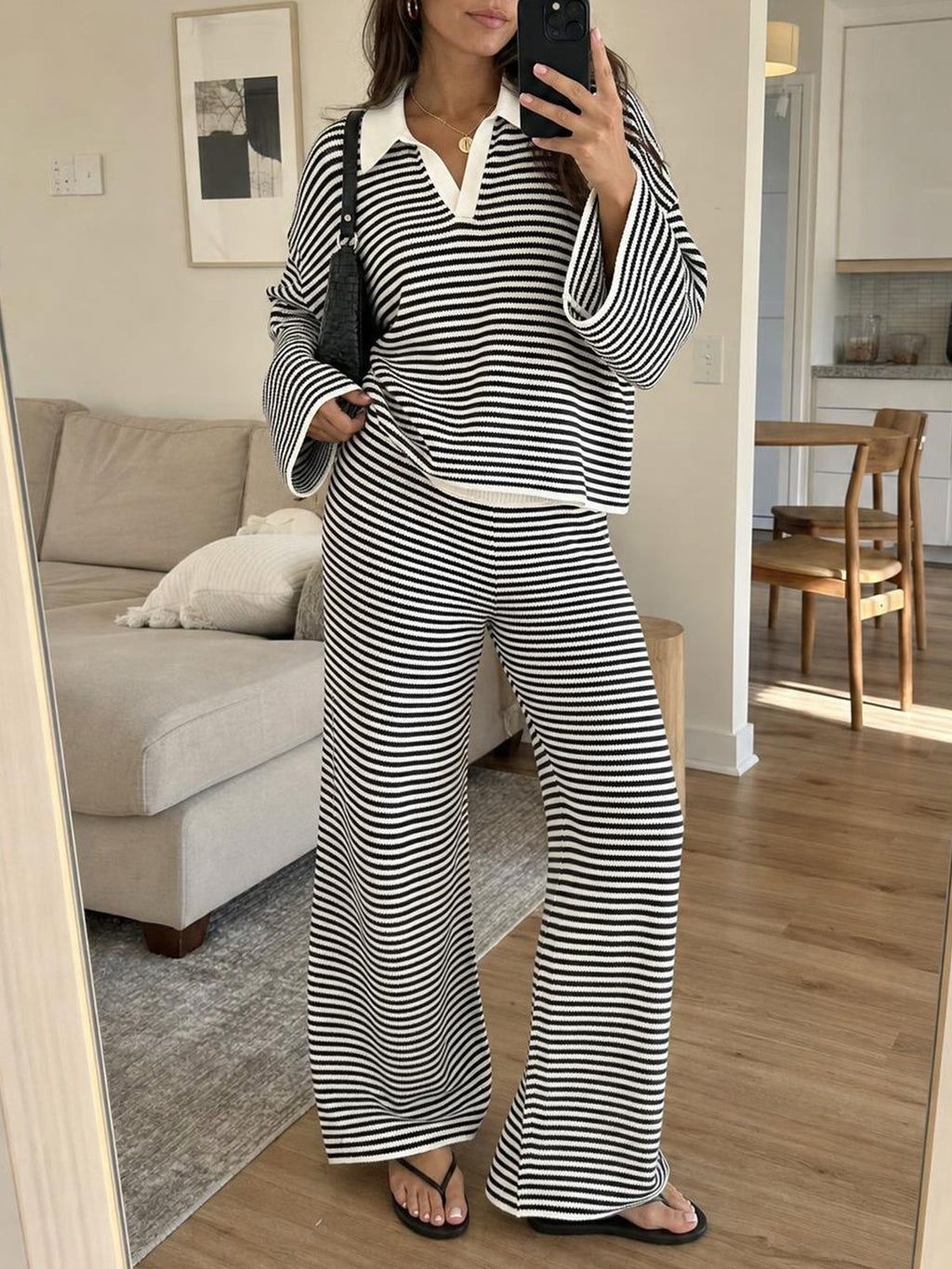 usvara Womens Striped 2 Piece Knit Outfit