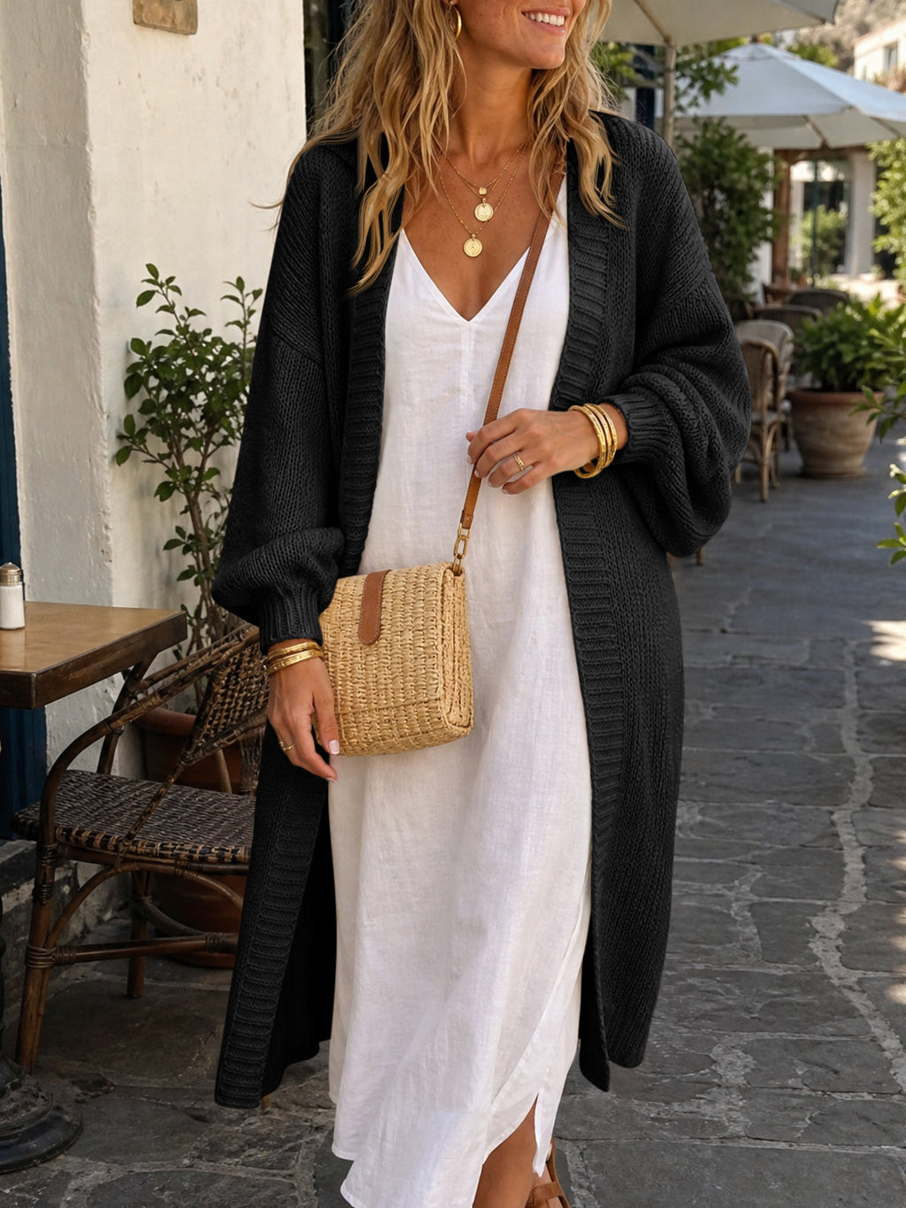 usvara Womens Oversized Long Open Front Cardigan