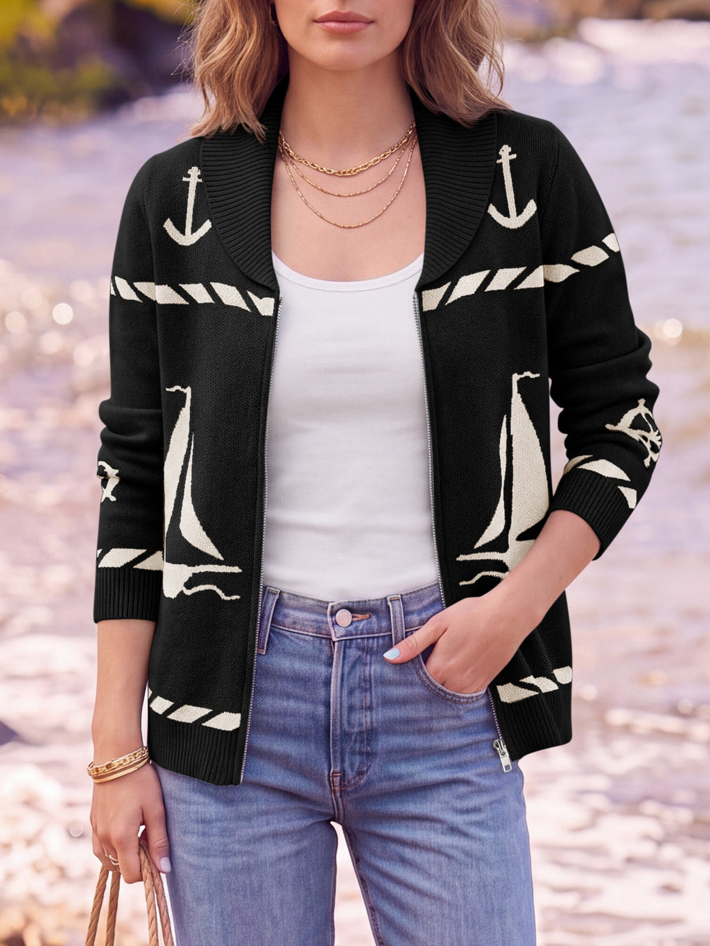 usvara Womens Zip Up Collared Sweater