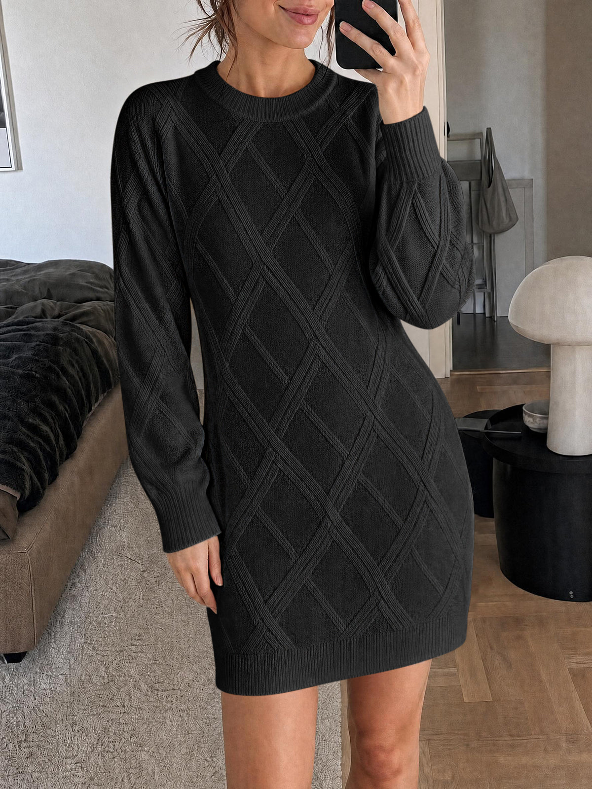 usvara Womens Cable Knit Fitted Mini Dress