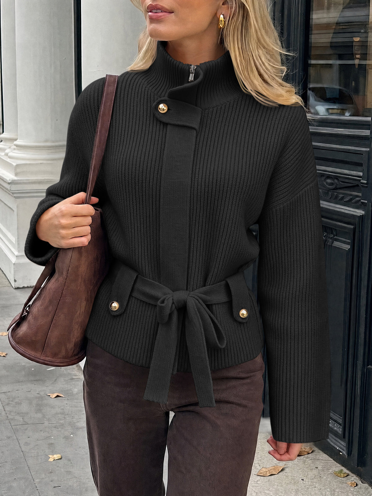 usvara Womens Zip Up Stand Collar Sweater