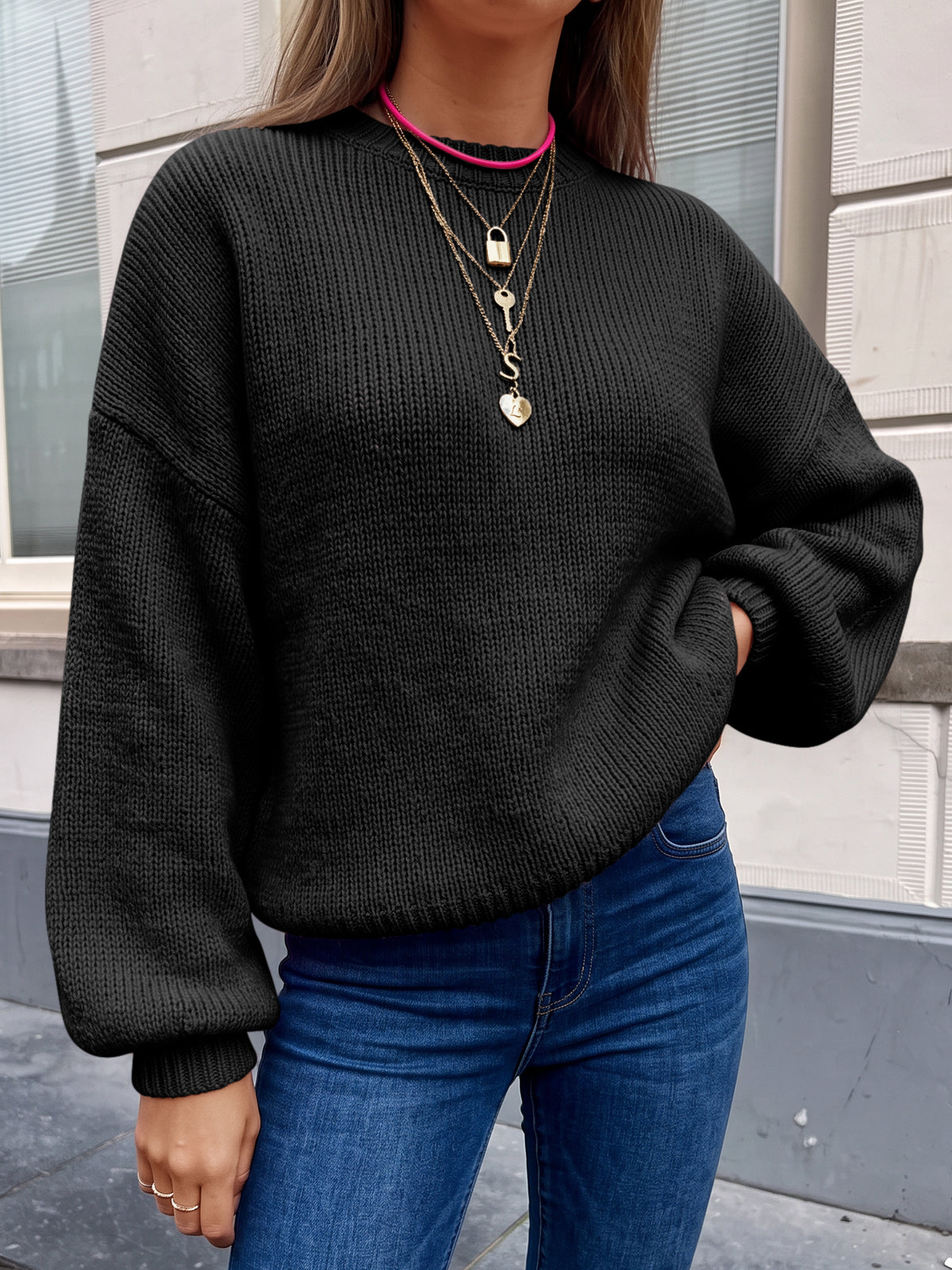 usvara Womens Crew Neck Slouchy Knit Pullover