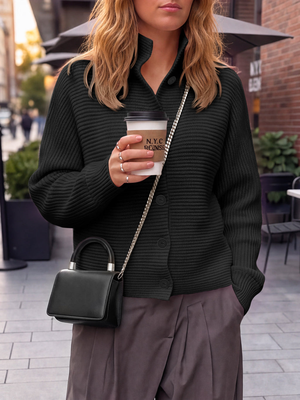 usvara Womens Mock Neck Button Cardigan