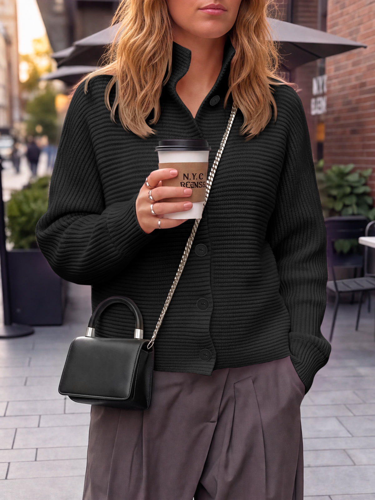 usvara Womens Mock Neck Button Cardigan