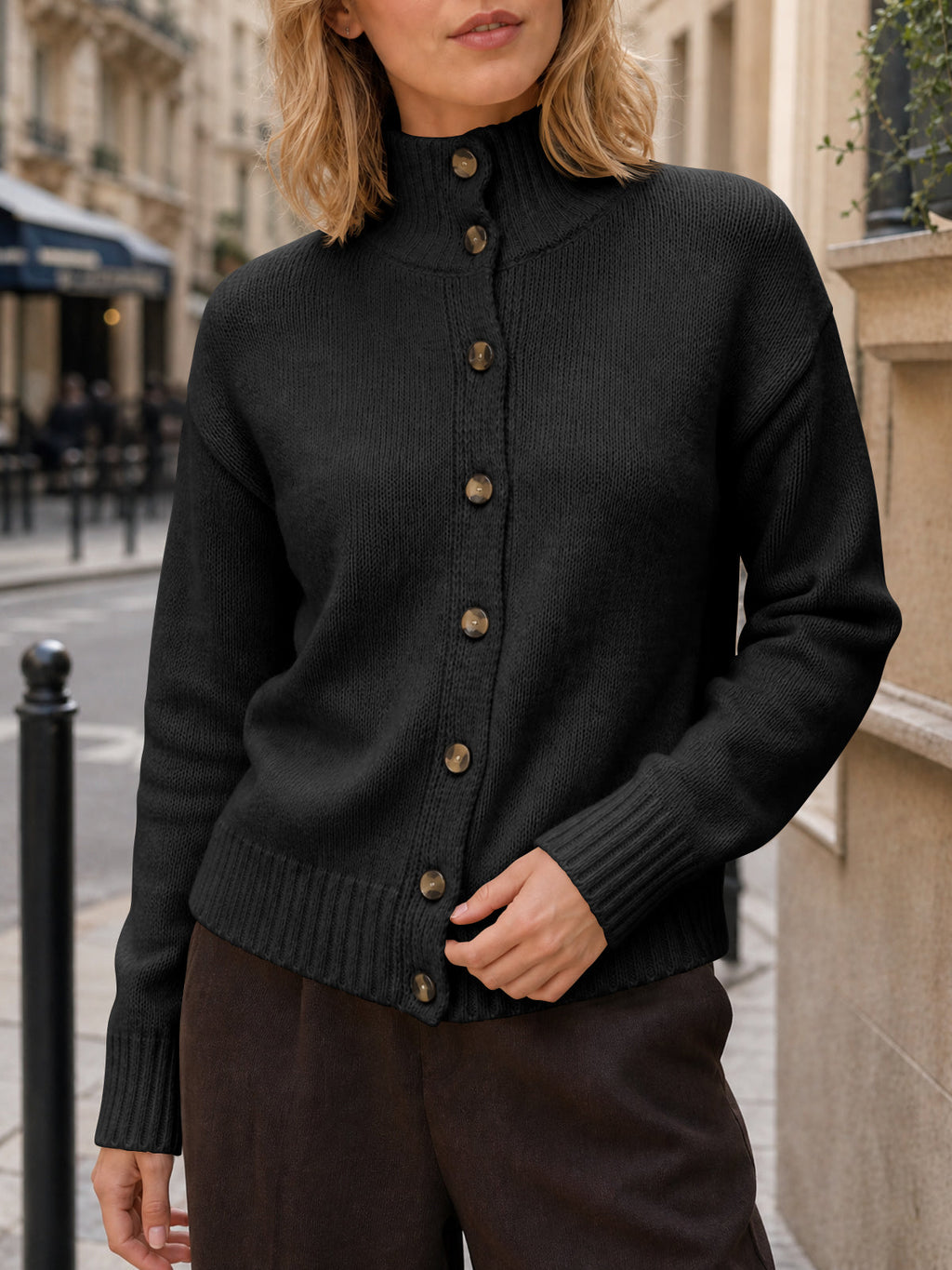 usvara Womens Mock Neck Button Up Cardigans