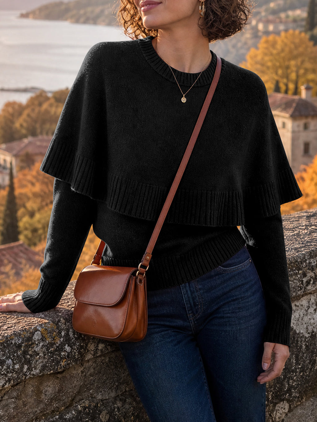 usvara Womens Poncho Ribbed Knit Sweater