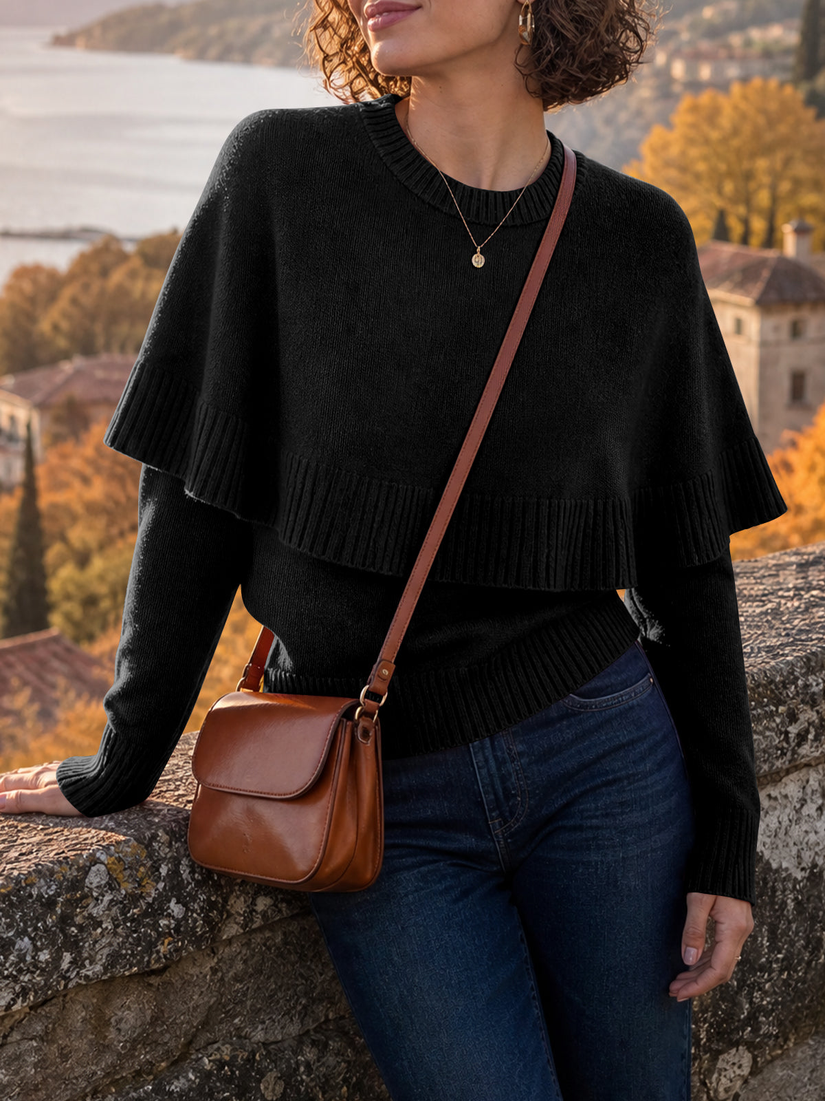 usvara Womens Poncho Ribbed Knit Sweater