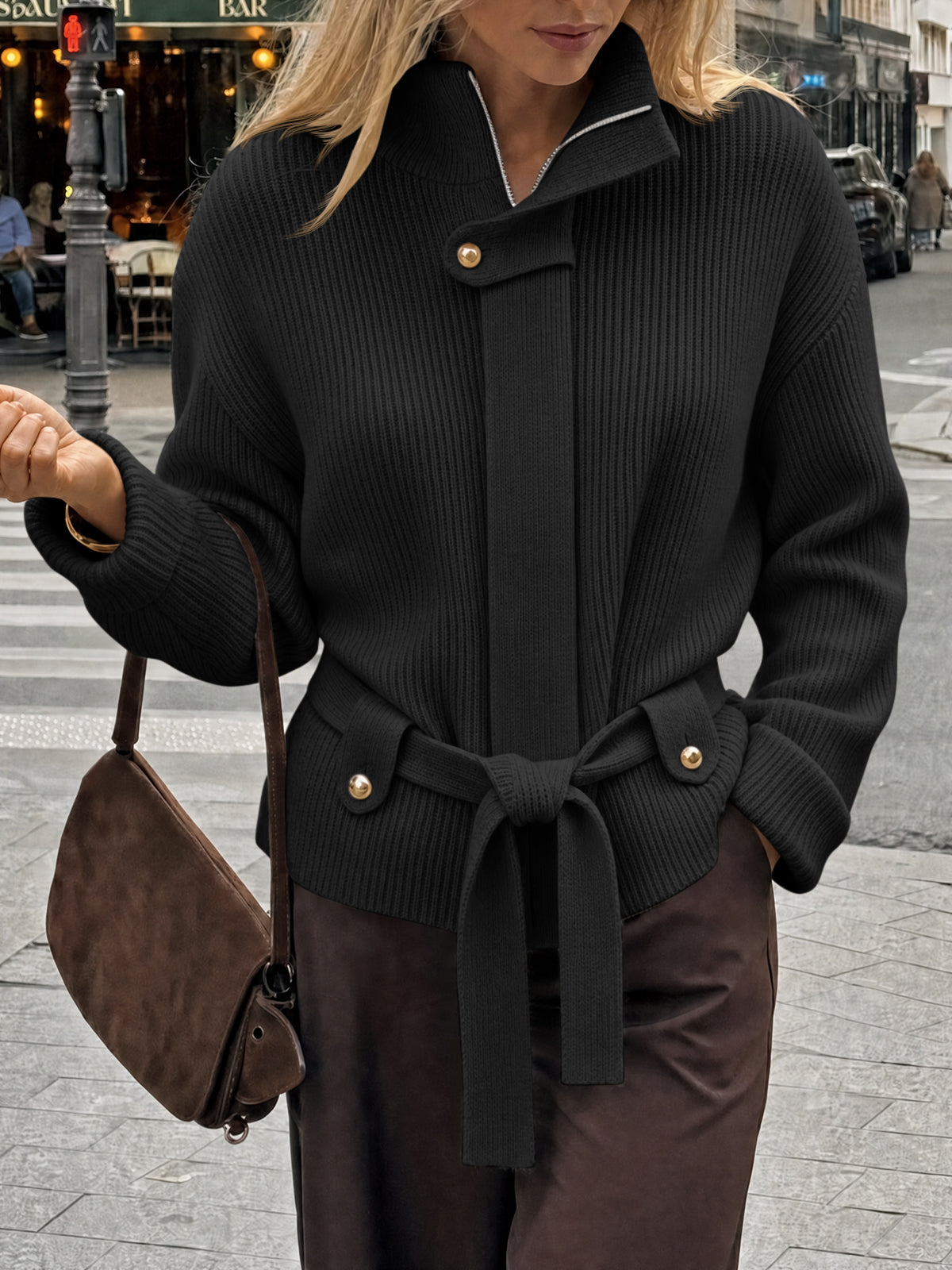 usvara Womens Zip Up Stand Collar Sweater
