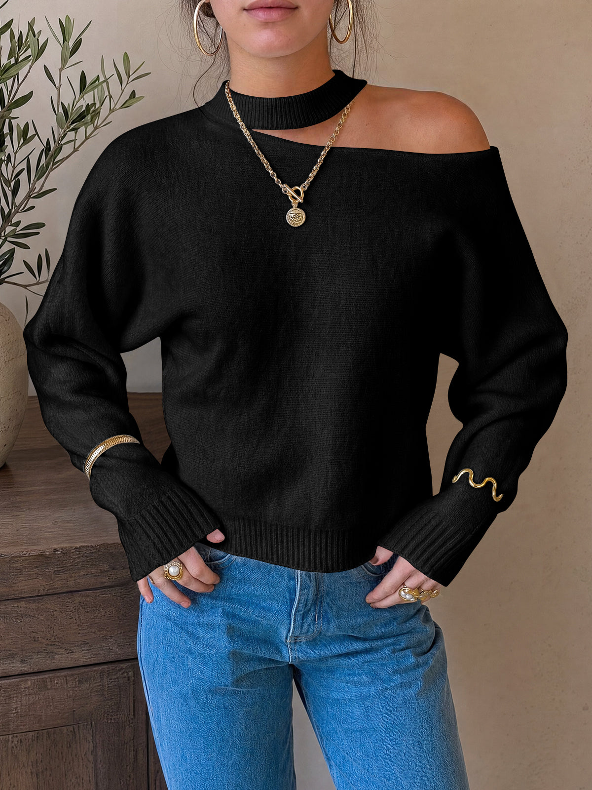 usvara Womens Off Shoulder Halter Sweater