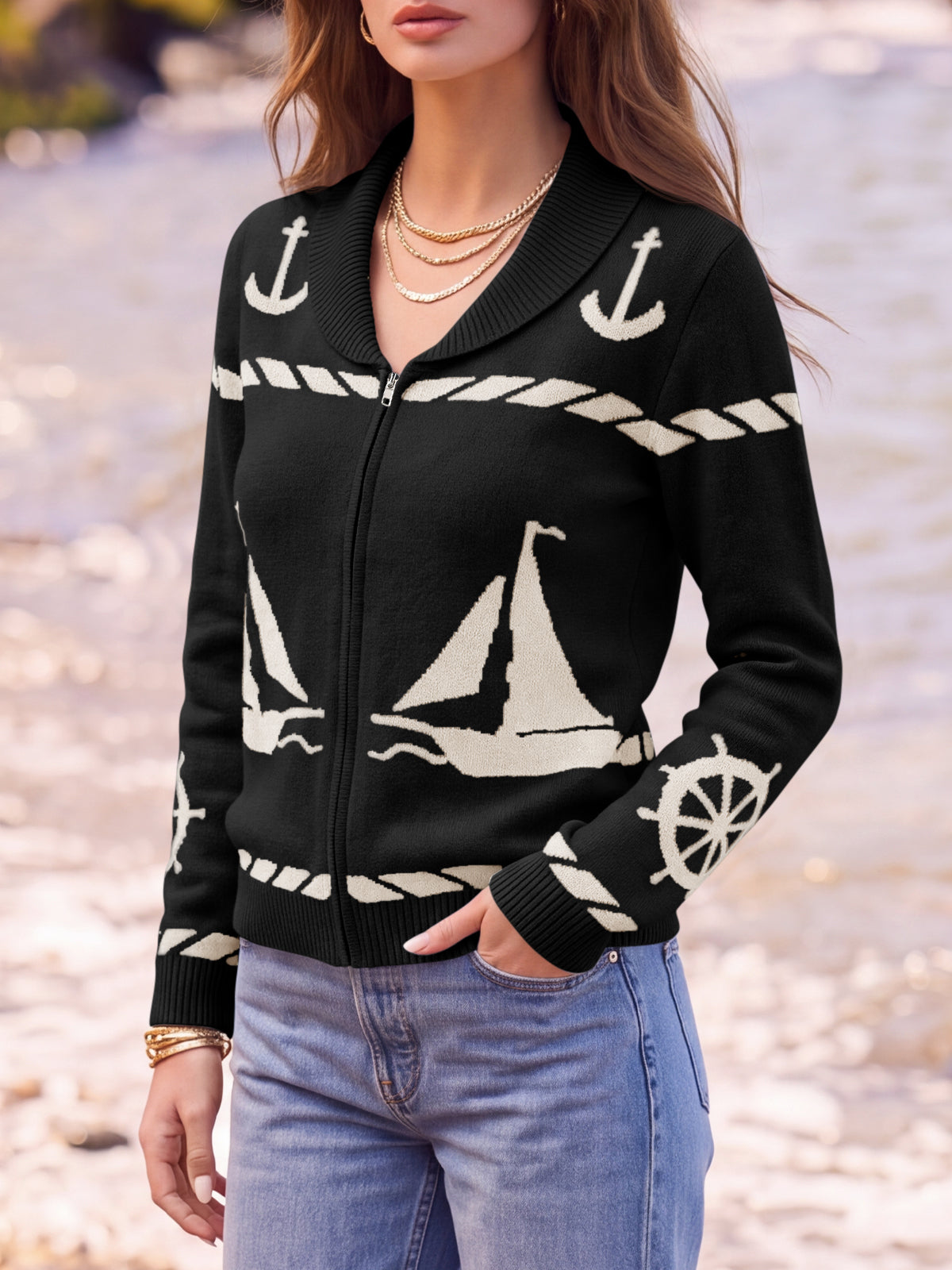 usvara Womens Zip Up Collared Sweater