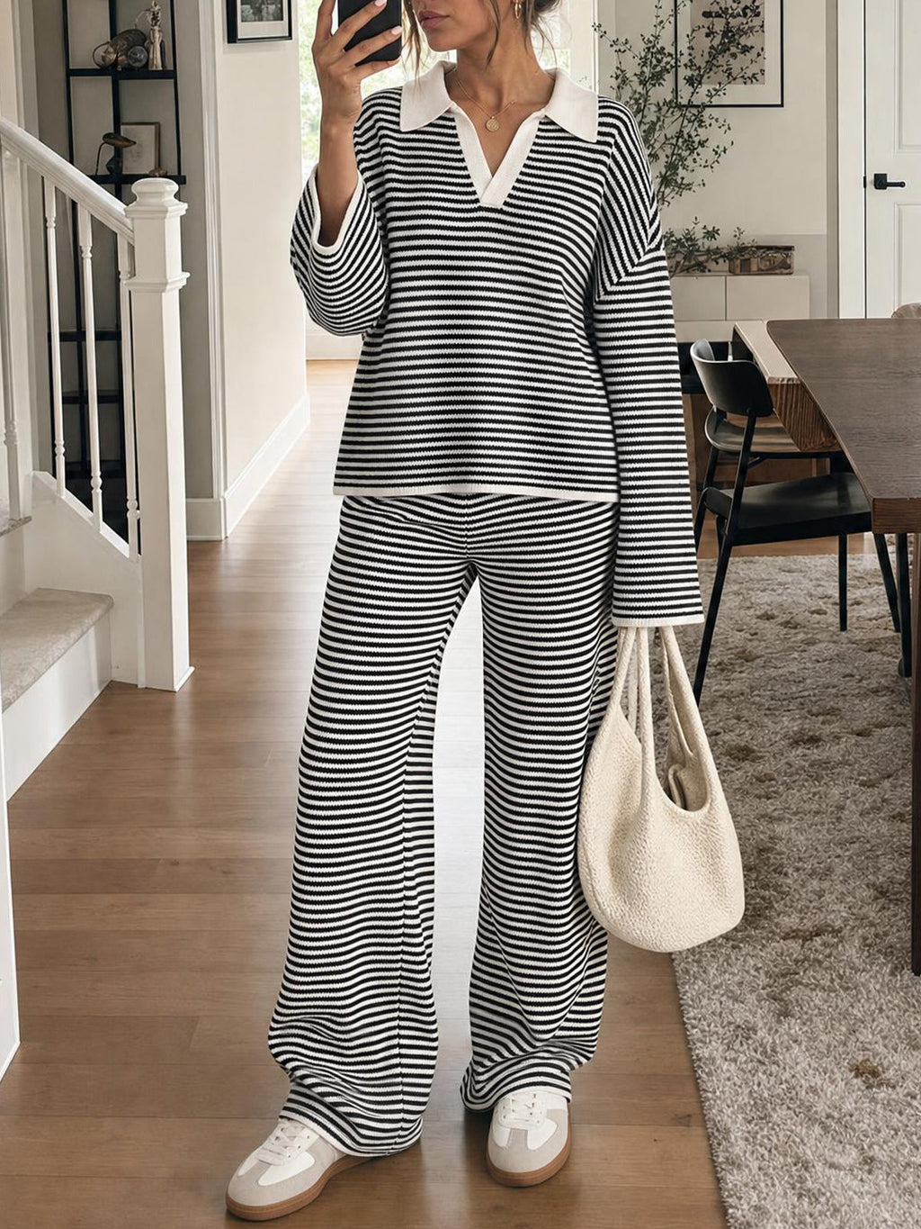 usvara Womens Striped 2 Piece Knit Outfit