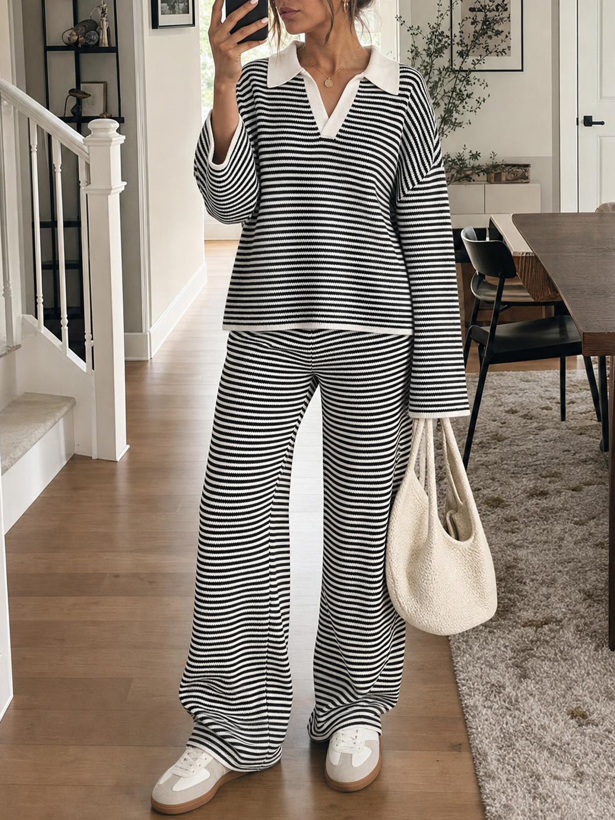 usvara Womens Striped 2 Piece Knit Outfit
