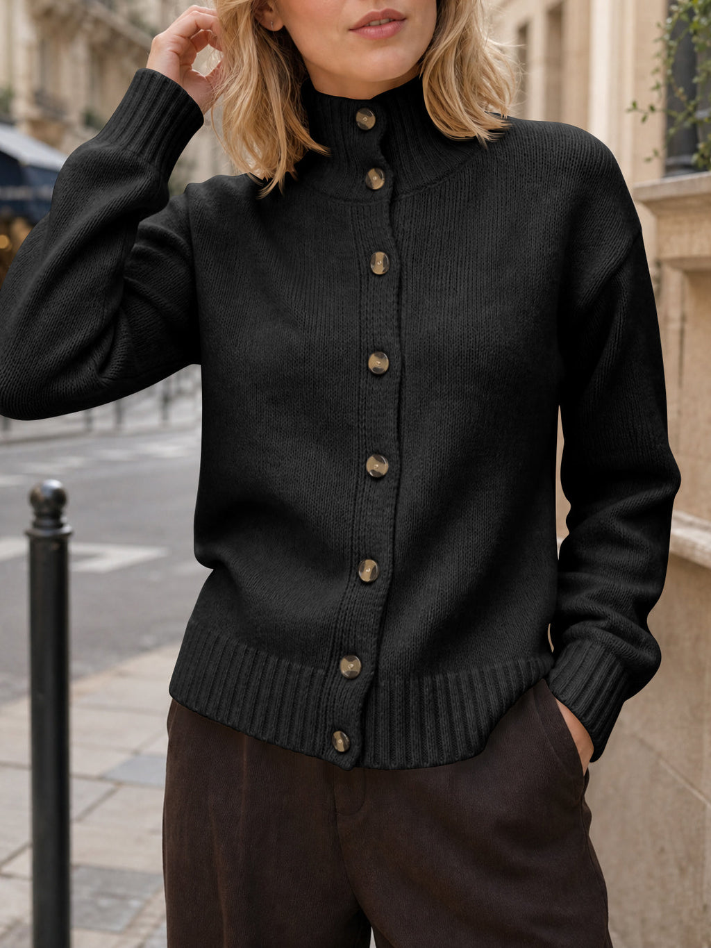 usvara Womens Mock Neck Button Up Cardigans