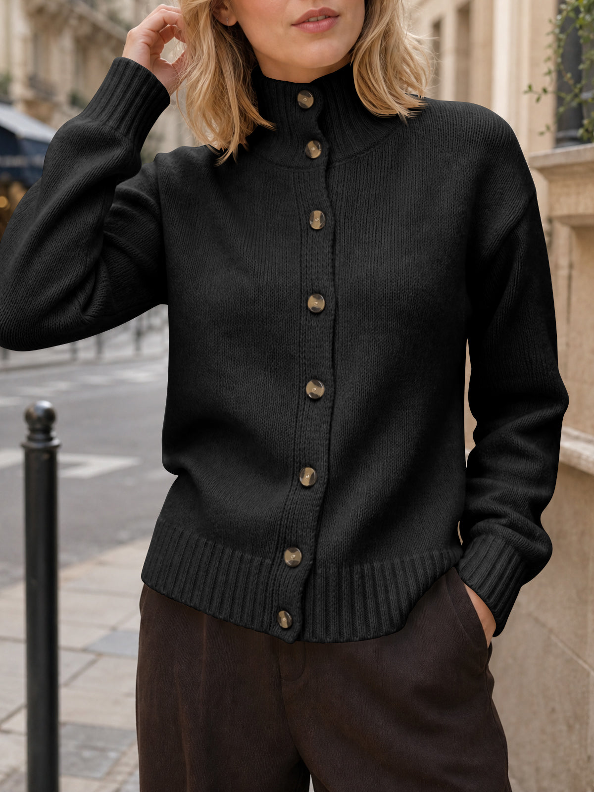 usvara Womens Mock Neck Button Up Cardigans