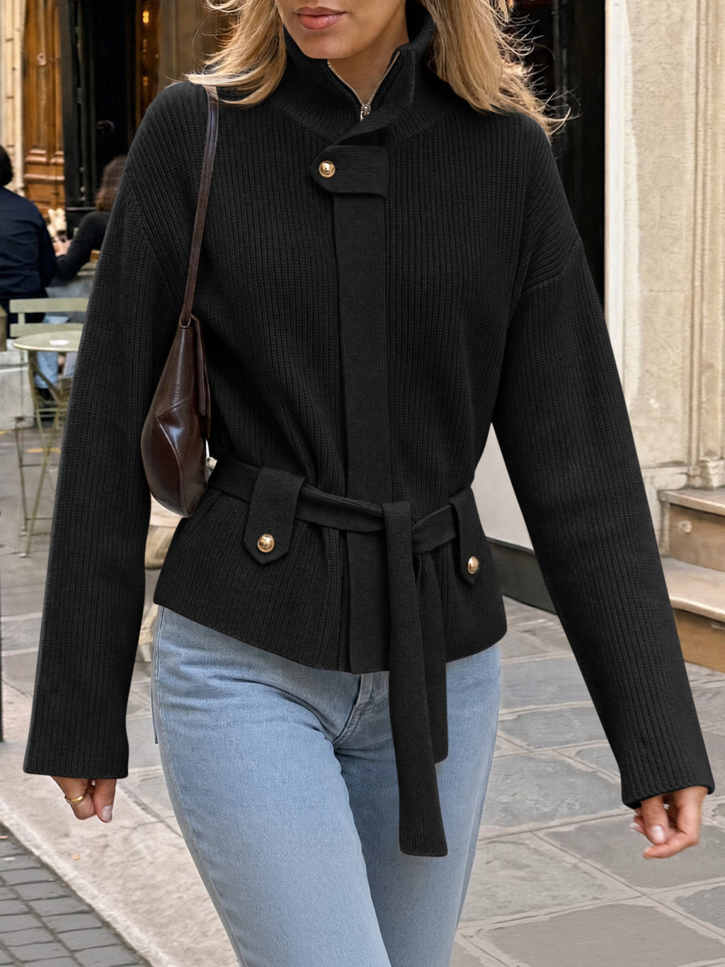 usvara Womens Zip Up Stand Collar Sweater
