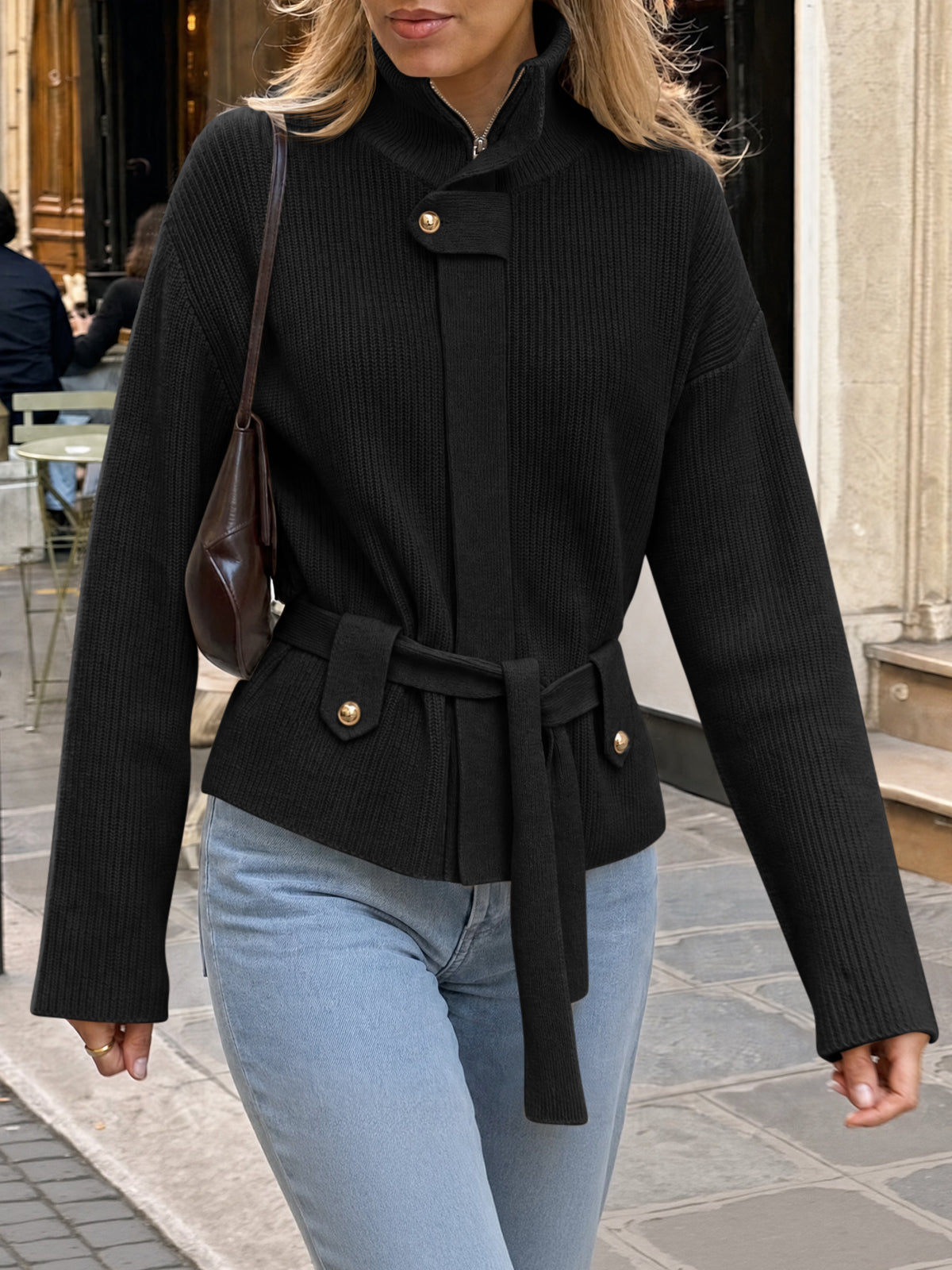 usvara Womens Zip Up Stand Collar Sweater