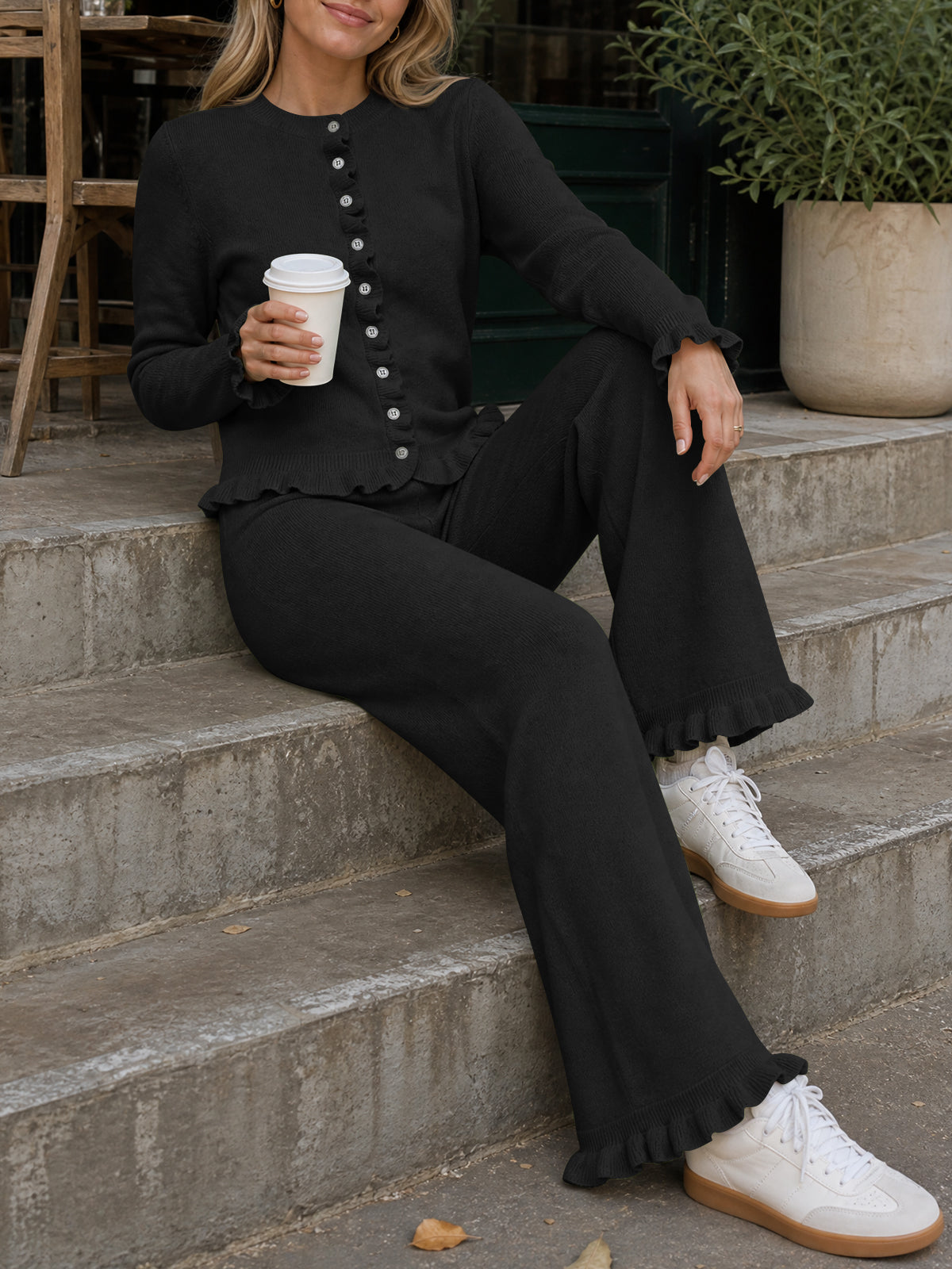 usvara Women Ruffle Knit Lounge Set