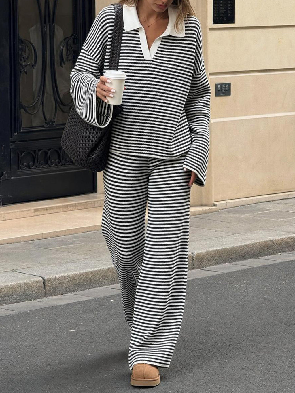 usvara Womens Striped 2 Piece Knit Outfit