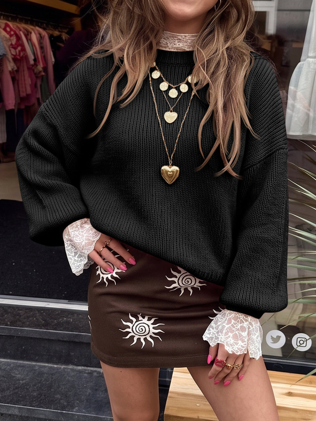 usvara Womens Crew Neck Slouchy Knit Pullover
