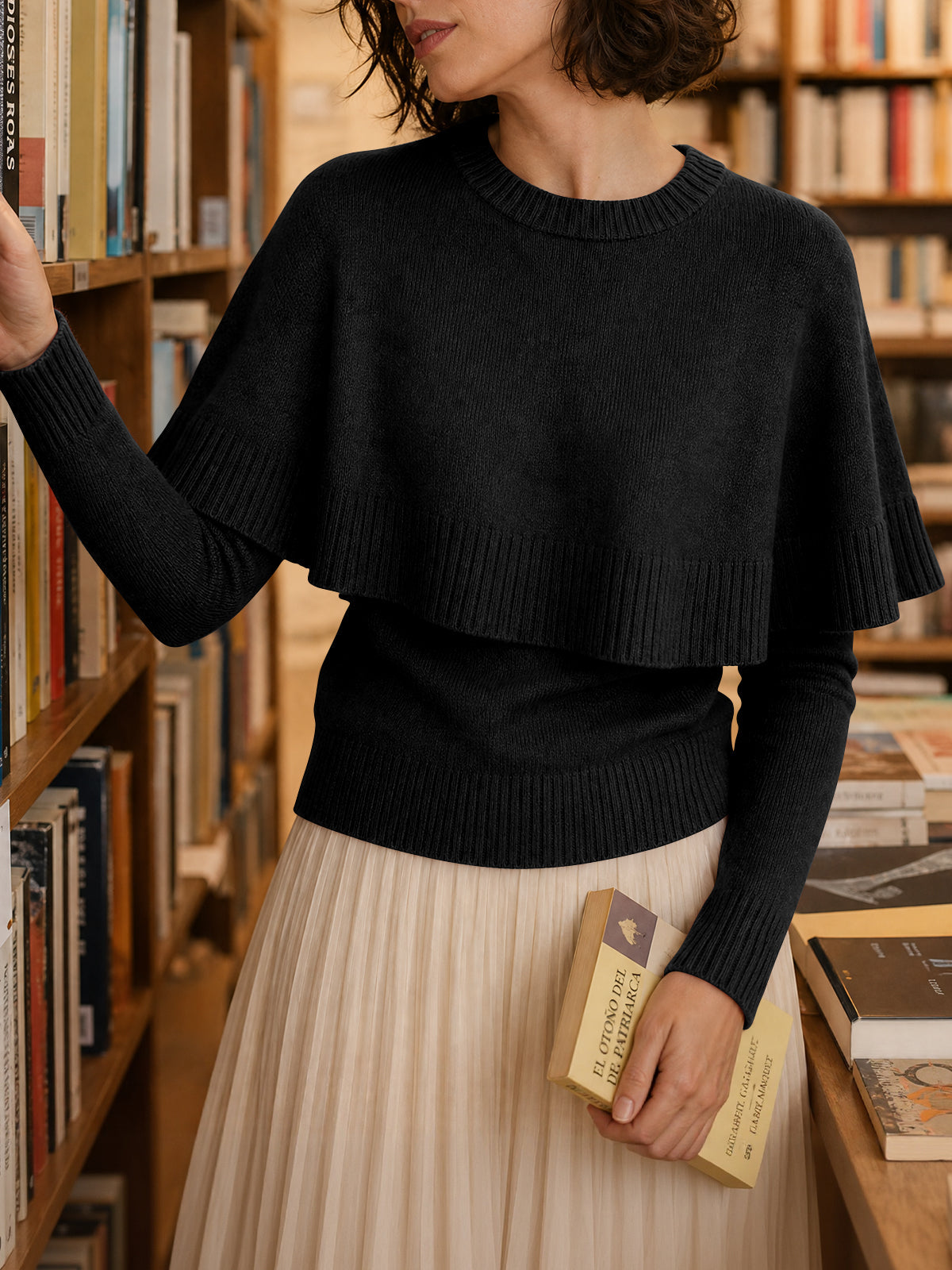 usvara Womens Poncho Ribbed Knit Sweater
