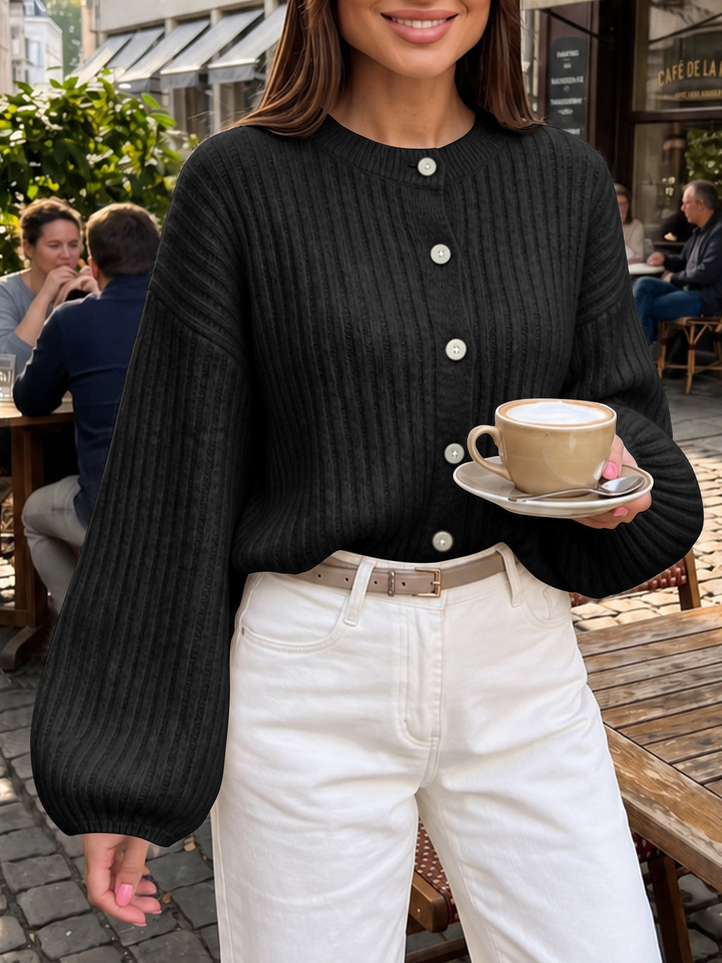 usvara Womens Lantern Sleeve Button Down Cardigan