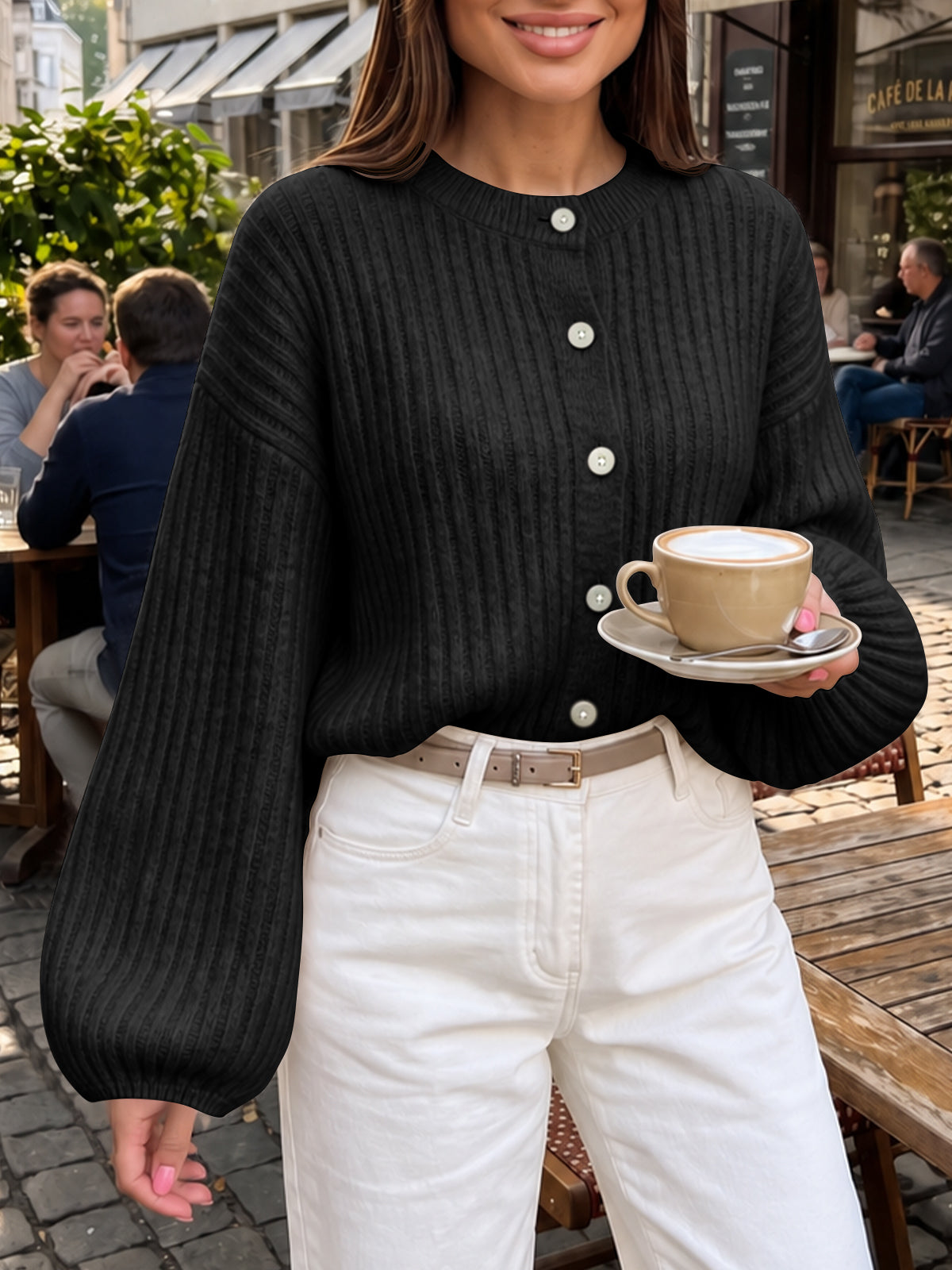 usvara Womens Lantern Sleeve Button Down Cardigan