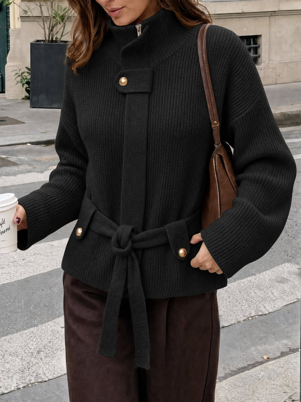 usvara Womens Zip Up Stand Collar Sweater