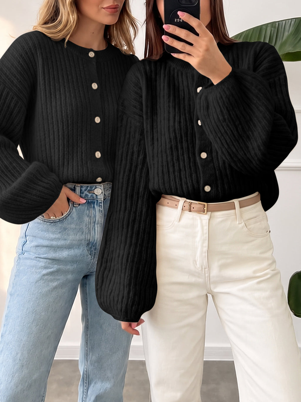 usvara Womens Lantern Sleeve Button Down Cardigan