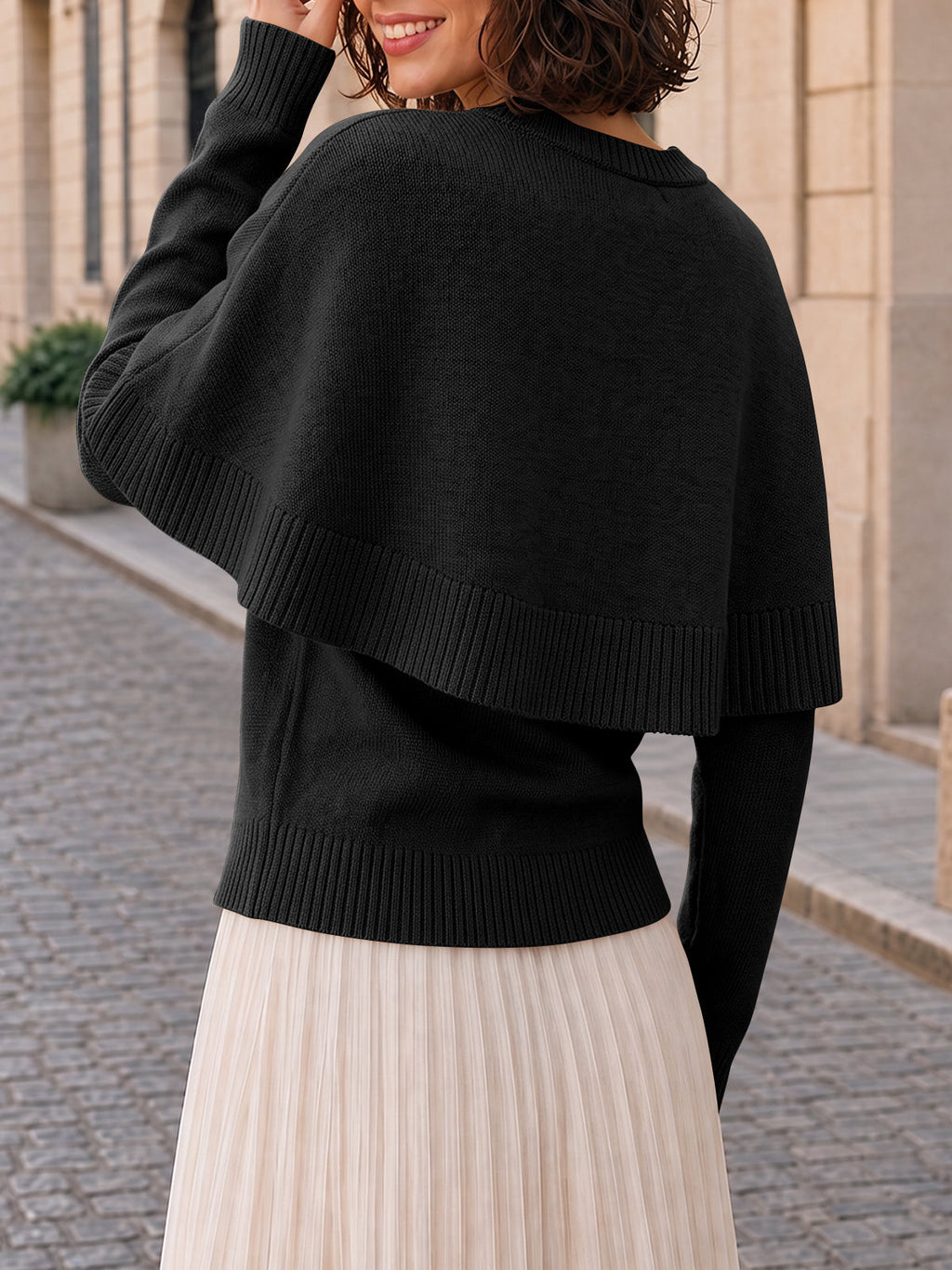 usvara Womens Poncho Ribbed Knit Sweater