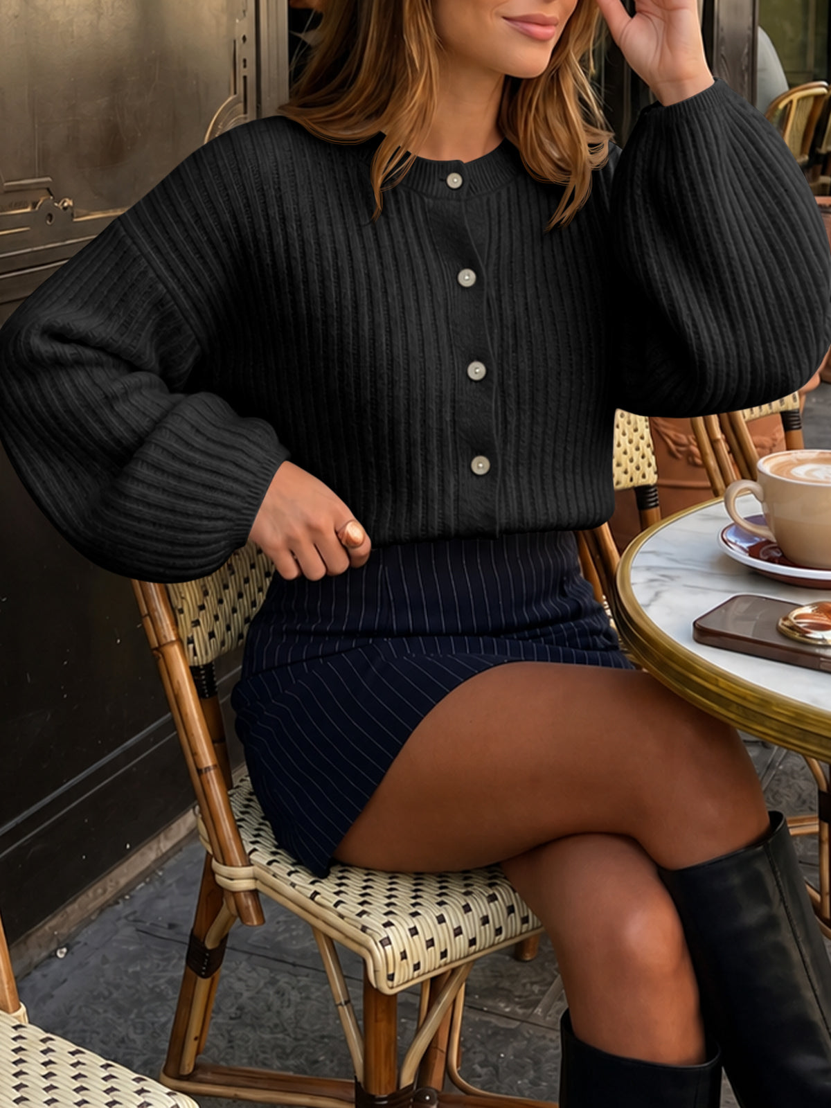 usvara Womens Lantern Sleeve Button Down Cardigan