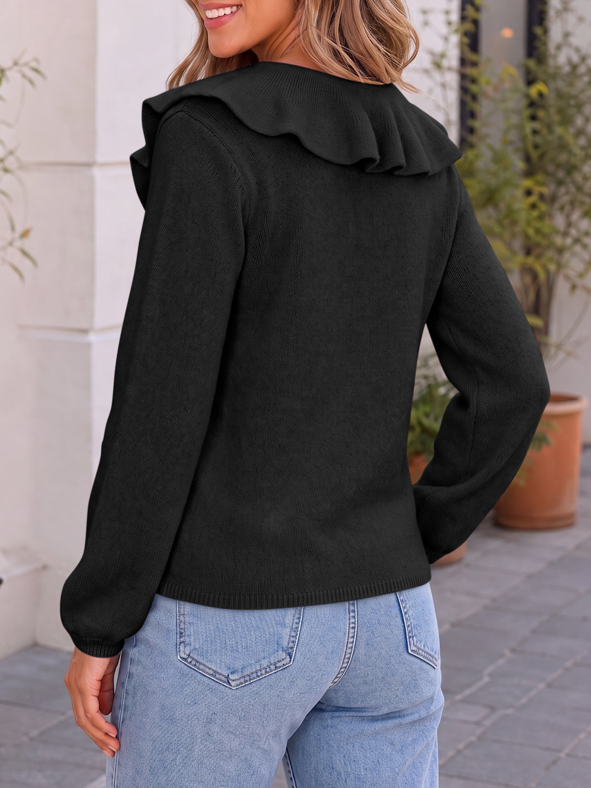 usvara Womens Ruffle V Neck Sweaters