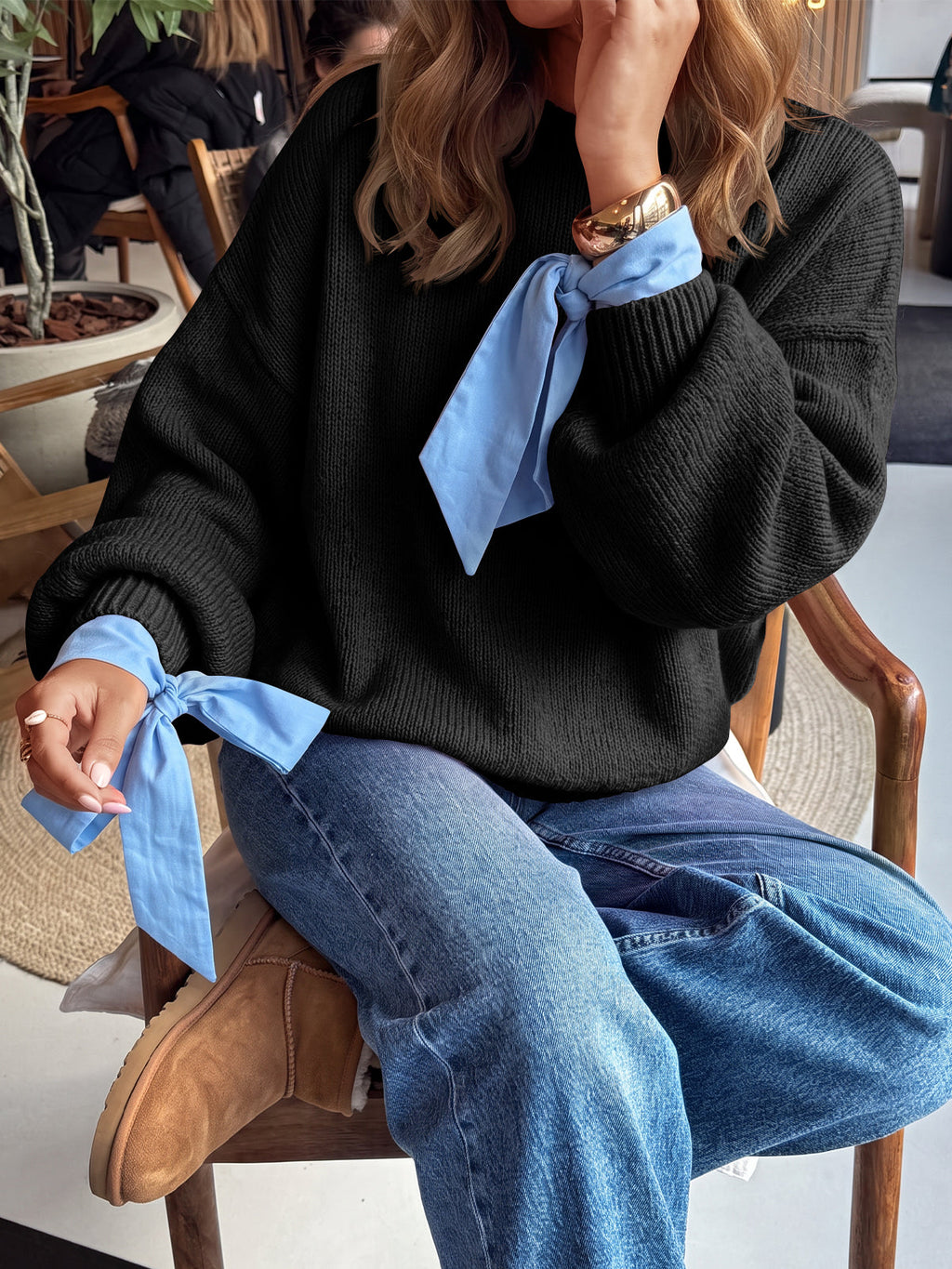 usvara Womens Crew Neck Slouchy Knit Pullover