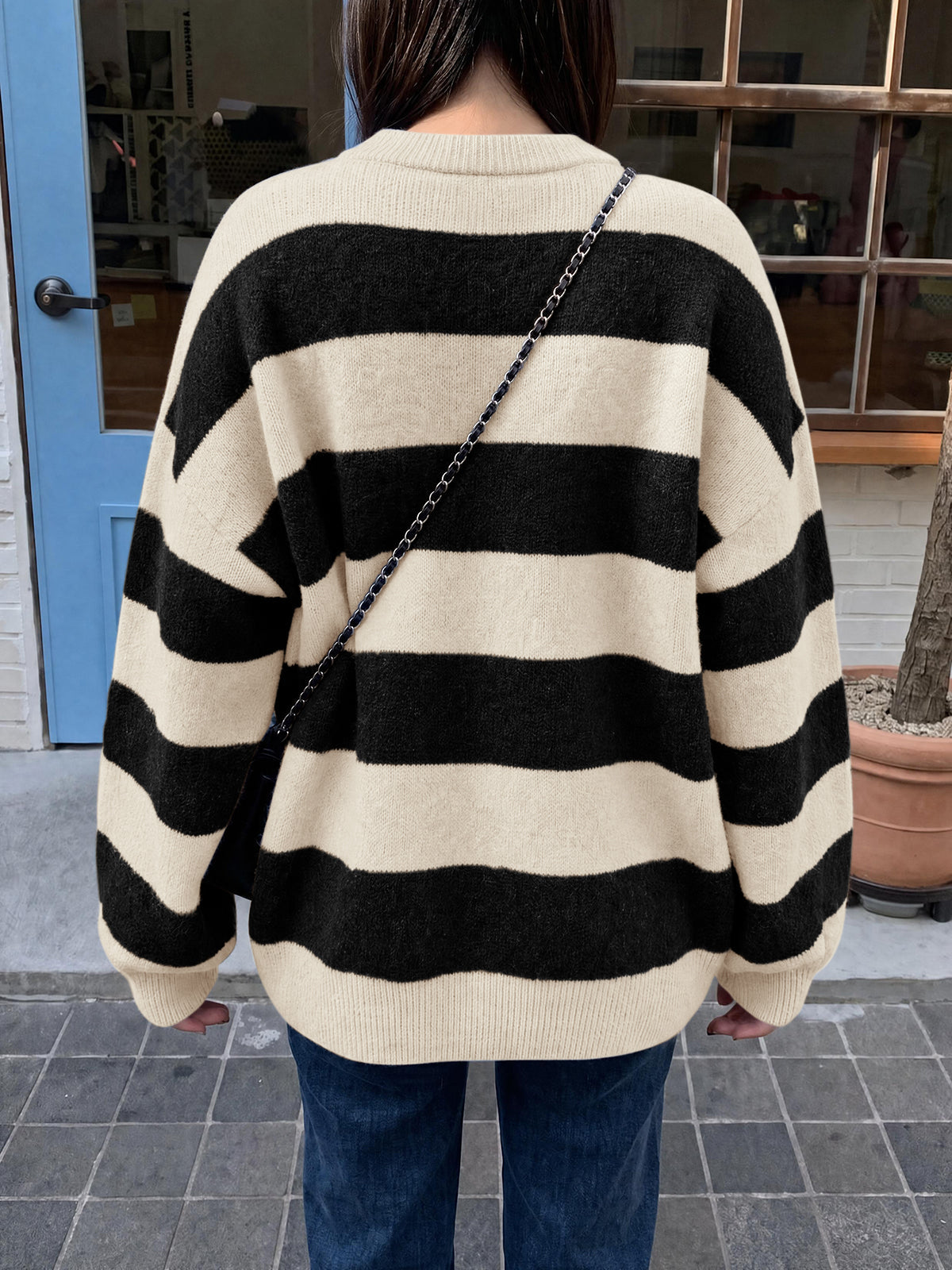 usvara Womens Oversized Striped Knit Block Sweaters
