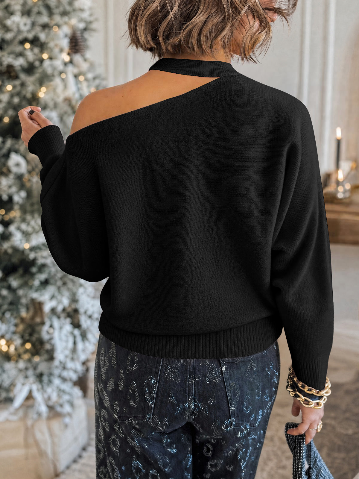 usvara Womens Off Shoulder Halter Sweater