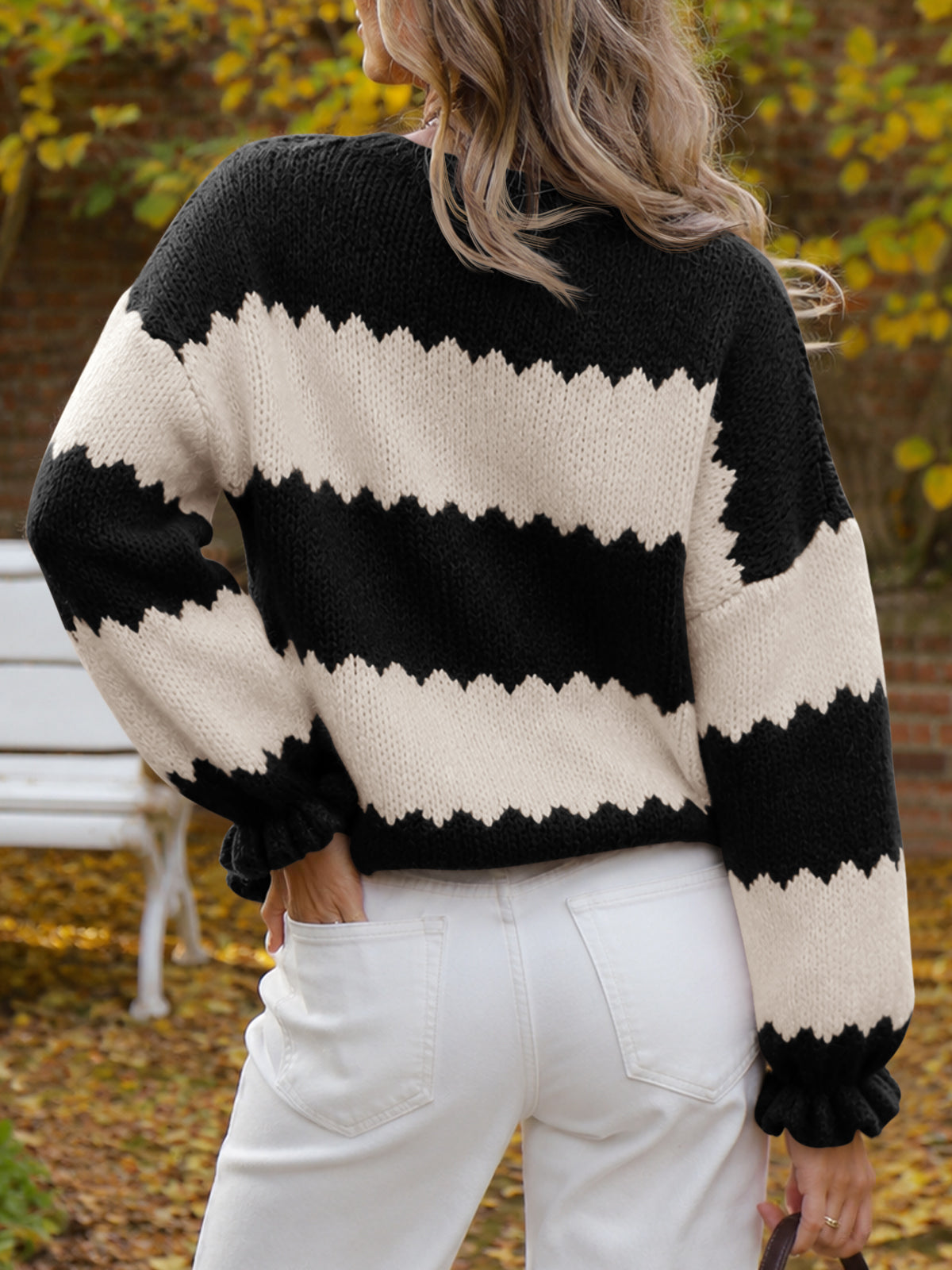 usvara Womens Striped Color Block Ruffle Sweaters