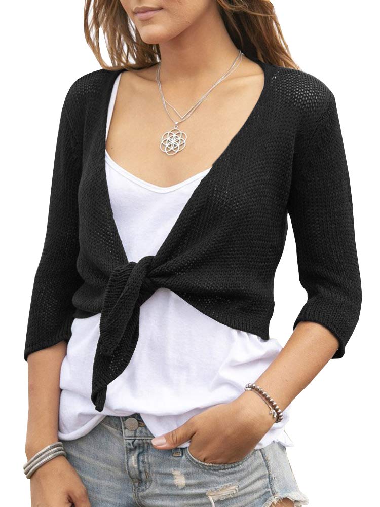usvara Womens 3/4 Sleeve Tie Front Shrugs