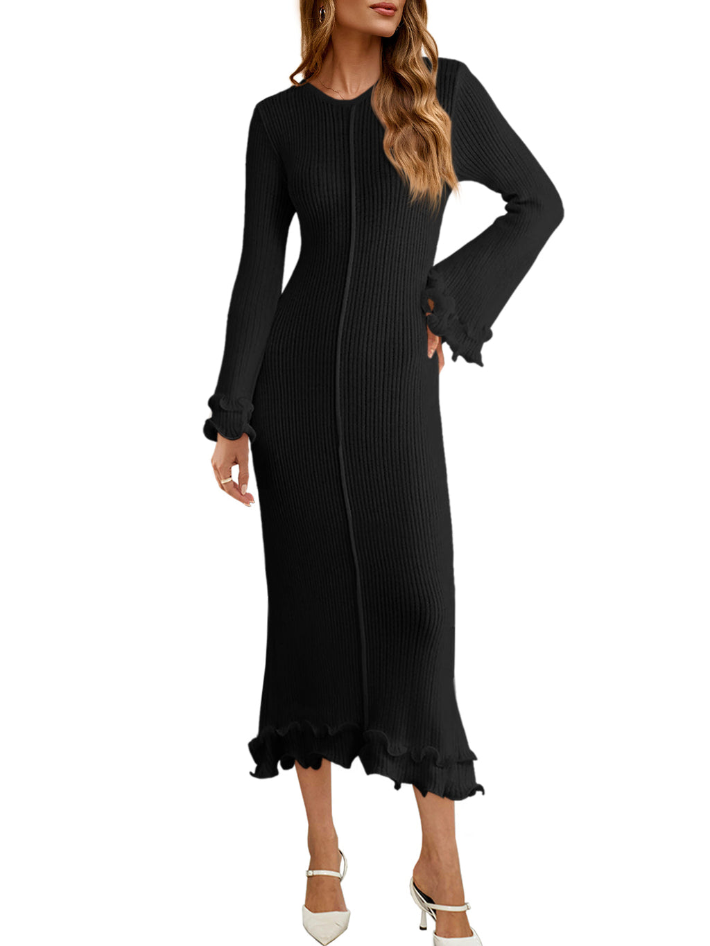 usvara Womens Bell Sleeve Bodycon Dress