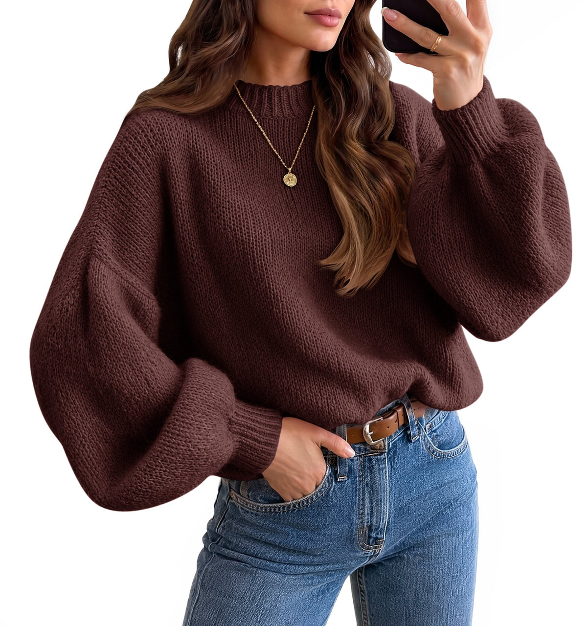 usvara Womens Crew Neck Slouchy Knit Pullover