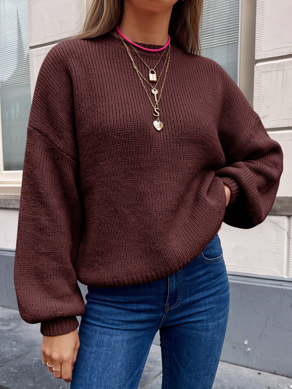 usvara Womens Crew Neck Slouchy Knit Pullover