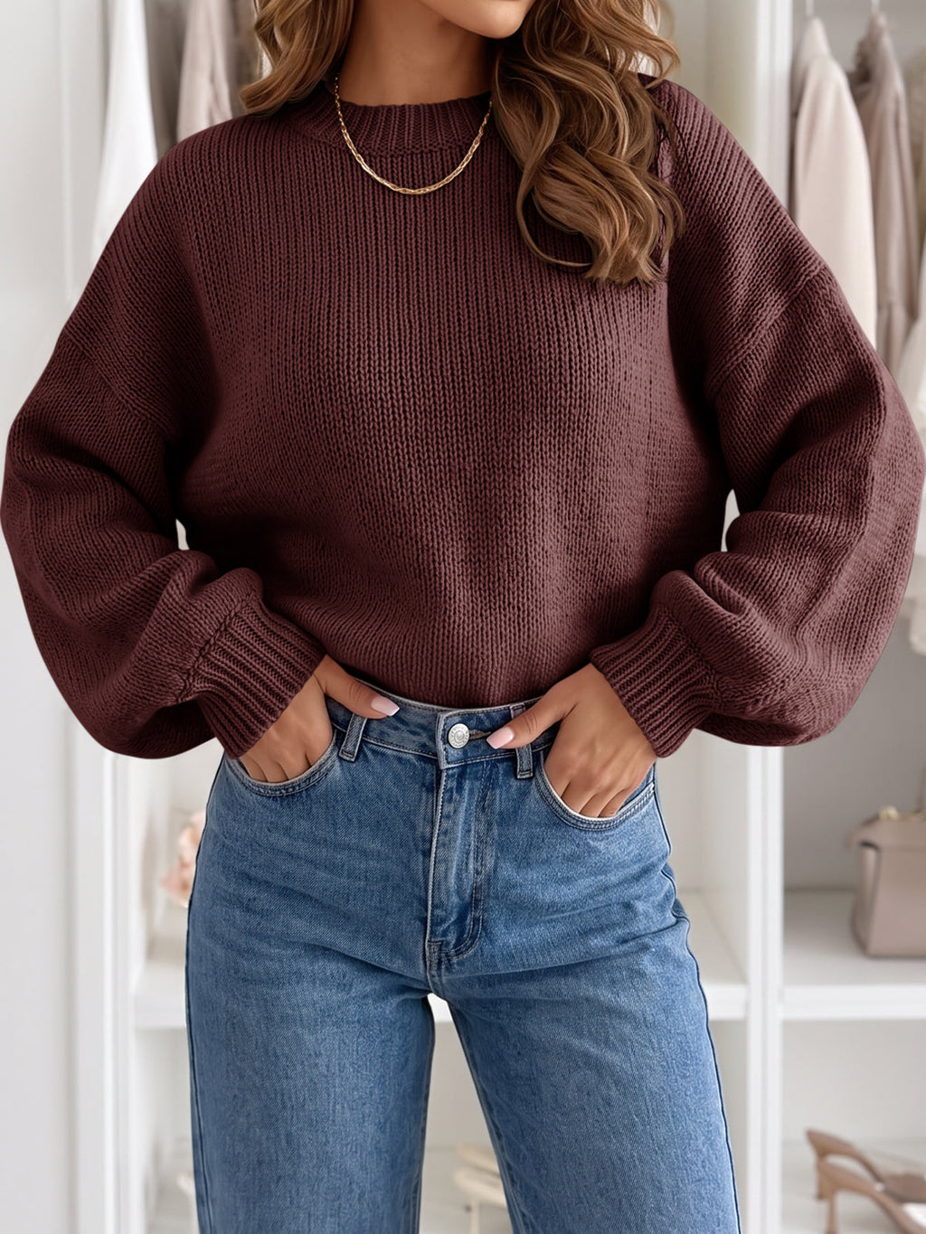 usvara Womens Crew Neck Slouchy Knit Pullover