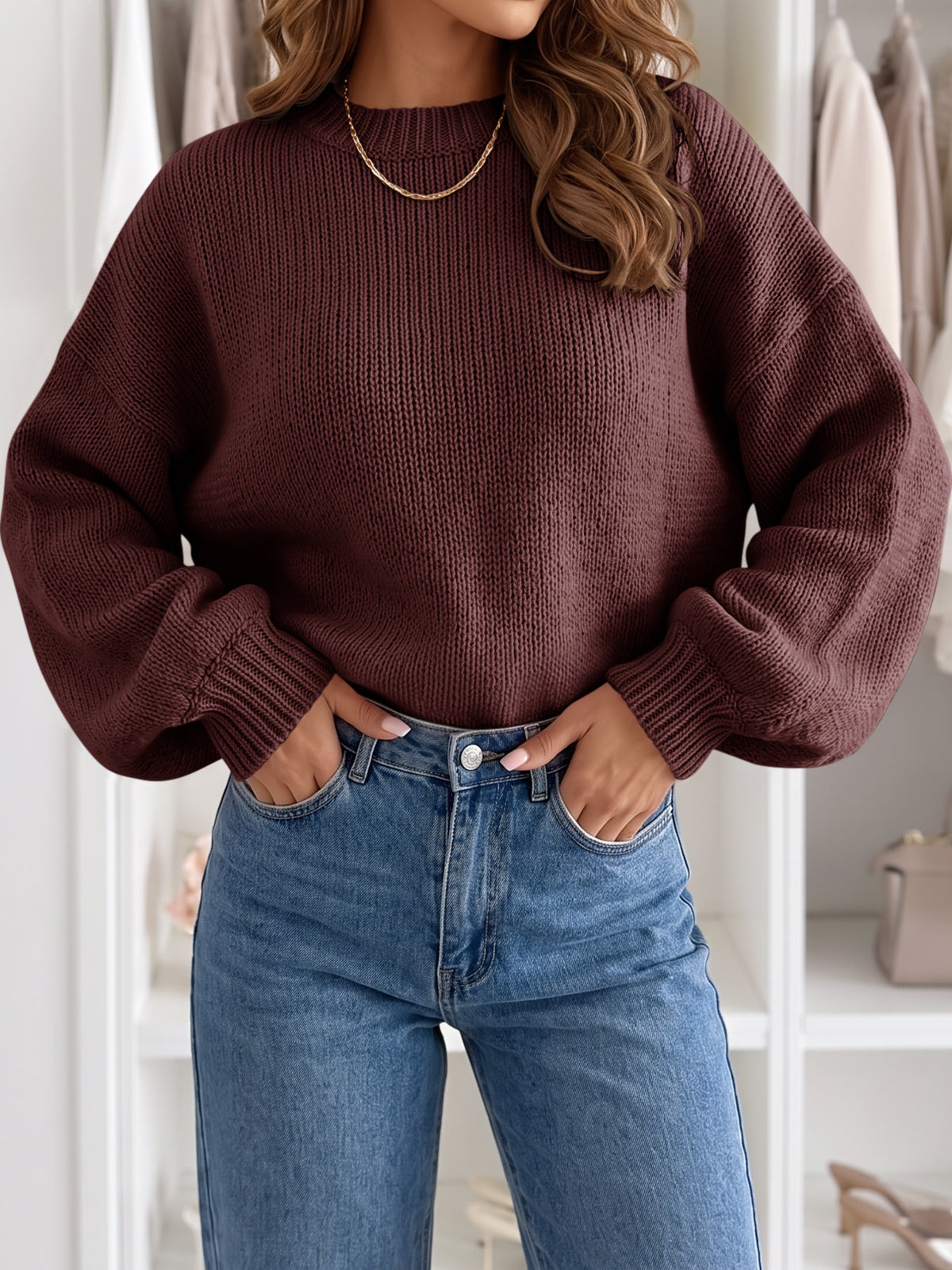 usvara Womens Crew Neck Slouchy Knit Pullover