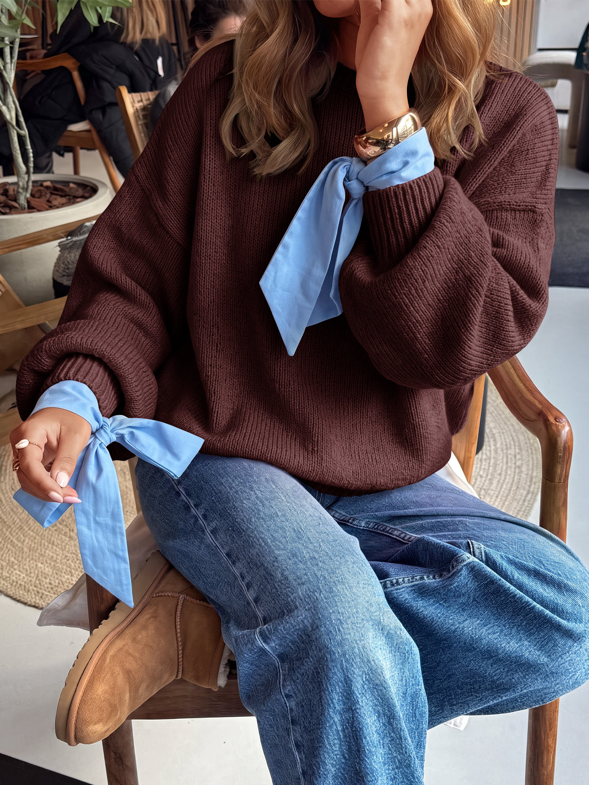 usvara Womens Crew Neck Slouchy Knit Pullover