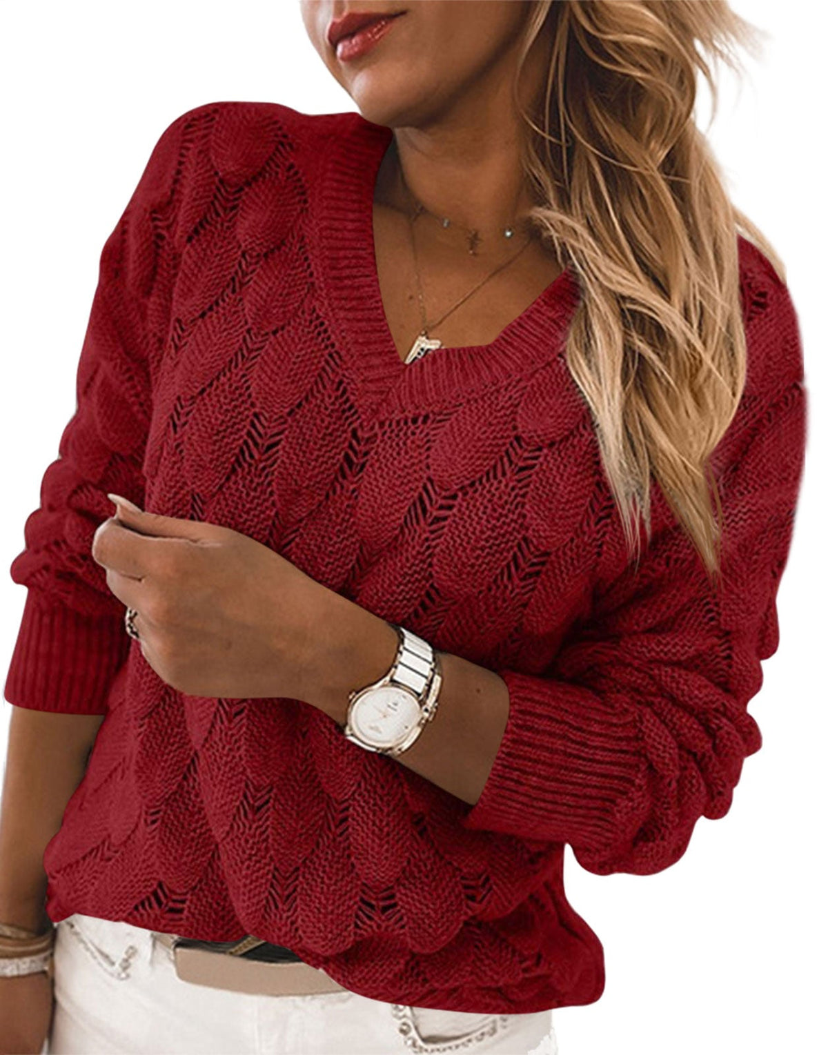 usvara Womens Crochet V Neck Blouses Sweater