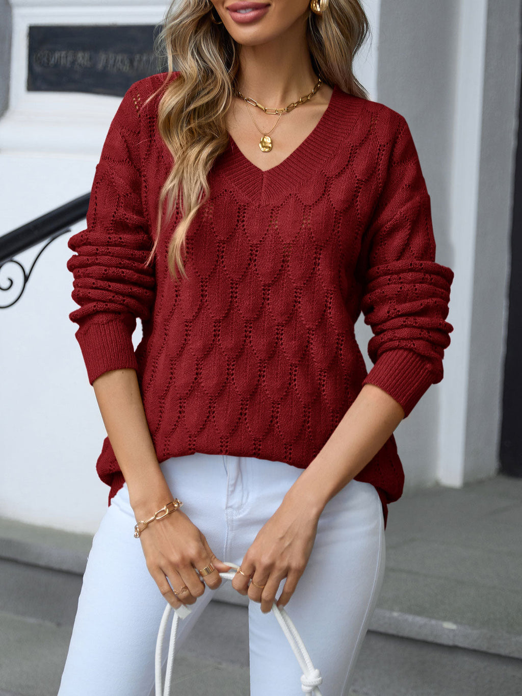usvara Womens Crochet V Neck Blouses Sweater